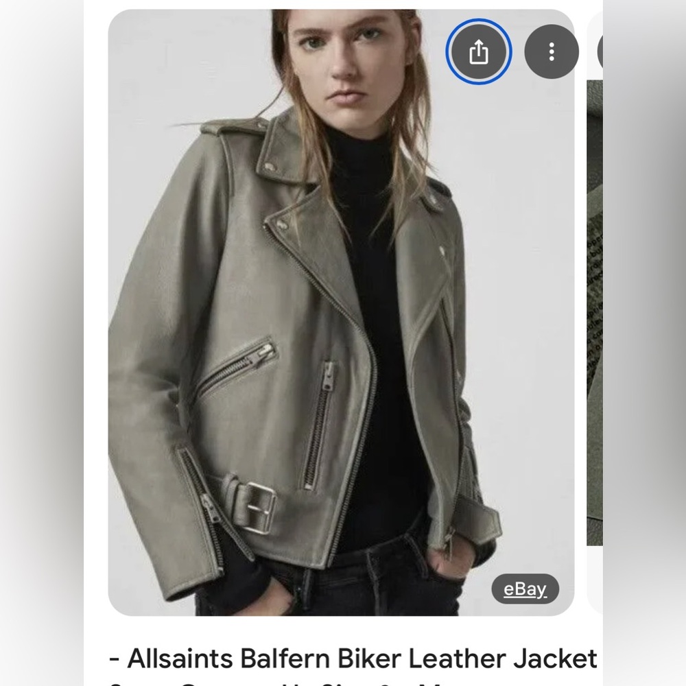 All Saints Green Leather Moto Jacket with Asymmetrical Zipper